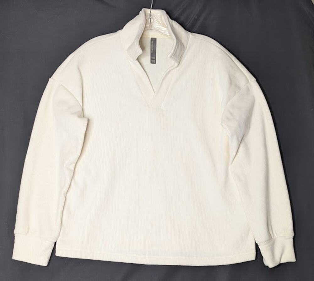 MONDETTA Women's Long Sleeve Corduroy Fleece Pullover Sweater Cream Large